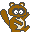 Four pixelated brown raccoon-like characters with white bellies and black outlines, each in a different pose with raised arms against a gray background.