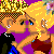 Pixel art buddy icon showing two cartoon characters kissing against a purple background with green text reading "Pleaz don't break my heart".