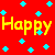 Red background with yellow 'Happy' text repeated at top, multiple angled 'Chinese' texts in yellow, and four colored 'New Year' sections below.