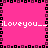 Pixelated pink square with black and purple border, displaying 'iLoveyou__' text in white across horizontal and vertical axes.
