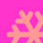 Four identical pixelated snowflakes in light peach on a solid bright pink background, arranged in a