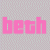 Two side-by-side pixelated text displays of 'beth' on checkered backgrounds, one with pink letters on gray and the other with gray letters on pink.