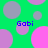 Green background with overlapping pink and gray circles, four instances of blue text reading 'Gobi' positioned across the image.
