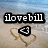 A beach scene with two heart shapes drawn in sand, a play button icon above them, and the text ilovebill overlaid on top.