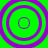 Four purple concentric circles on a bright green background, arranged in a with no visible animation changes