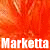 repeated orange-red floral patterns with white text 'Marketta' partially obscured by black lettering in a static layout