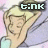 Pixelated cartoon-style icon of a blonde character with closed eyes and raised arm, featuring "t:INK" text in the top-right corner against a soft pink-to-purple gradient background.
