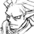 Static grayscale pixel art of a stylized character with abstract flowing lines and geometric shapes, rendered in low resolution on a white background.