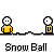 Animated pixel art of yellow-shirted figures with white heads performing snowball actions against gray background, text "Snow Ball" below each frame.