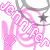 Pixelated pink and gray icon with heart, star, swirls, and question marks on white background.