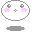 Two pixelated white oval shapes with gray borders, pink cheek marks, and gray flower-like eyes, positioned side-by-side on a gray background.