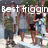 Group of people standing outdoors with text fragments 'best friggin', 'people', and 'ever' appearing across different frames.