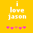 Yellow background with white text 'i love jason' and five pink heart symbols below, where the third heart is orange in one view.