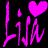 A 4-frame contact sheet of a pixelated animated icon showing the name "Lisa" in four different colors with pink hearts above each text instance on a black background.