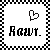 six pixel-art icons with black-and-white checkered borders, each displaying 'Ravu.' text and a heart symbol in various colors and styles
