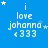 Blue background with white text reading "i love johanna <333" and small white stars scattered around, each star positioned differently across frames.