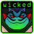 A 6-frame animated contact sheet of a pixelated Neopets character with green skin, red eyes, and blue horns displaying varying facial expressions including closed eyes, neutral mouth, and open-mouthed laughter.
