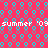 Pixelated pattern with repeating cyan and gray circular shapes on a pink background, featuring repeated 'summer '09' text in white.
