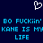 Pixelated blue text on dark background with white heart symbol above, repeating 'BO FUCKiin' KANE IS MYKANE IS MY LIFE' in three lines.
