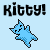 Four identical pixelated blue cat icons with closed eyes and smiling mouths, each labeled "Kitty!" in bold black text above, arranged in a on a light blue background