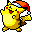 Pixelated yellow creature with red cheeks and brown tail tip wears red-and-white Santa hat, shown in nine distinct poses across three