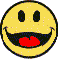 Two yellow smiley face icons side-by-side; left icon has open mouth with red tongue, right icon has closed mouth.