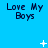 Blue background with repeated 'Love My Boys' text and animated white star-like shapes appearing in different positions across frames.