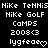 Pixelated text displays repeated phrases including "NiKe TeNNiS", "NiKe GoLF", and "ComPS" with a heart symbol, all in white on black background.