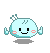 A 3x3 contact sheet of a pixel-art animated icon showing a light blue round character with antennae, cheeks, and multiple poses including floating, waving, pointing, and emitting pink hearts.
