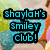 A pixelated image shows a blue circular character with smiling face and pink cheeks, surrounded by colorful shapes including green, orange, and brown elements.