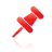 Red pin icon with gradient shading on light gray background, featuring a reflective shadow below.