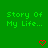 Green background displays repeated "Story Of My Life..." text with red heart symbols in a , some hearts animated as open or closed shapes