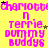 Yellow background with repeated pink text reading 'chariotticharriotti n terrie dummy buddies' and small black/gold stars scattered throughout.