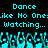 Pixelated cyan text and dancing figures on black background in a contact sheet of two animated frames showing motion progression.