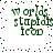 Green pixelated text 'worlds stupids icon' on white background with scattered dark green dots, displayed in four identical quadrants.
