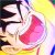 Pixelated image of a character with dark hair and pink lips holding a red object against a bright yellow background.