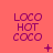 nine identical pink icons on a coral background, each displaying 'LOCO HOT COCO' text with small animated symbols appearing and disappearing