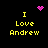 Yellow text "I Love Andrew" on black background with pink pixelated heart and starburst symbols above and below the text.