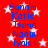 Red background with white stars and blue text listing names in two