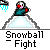Pixelated character on snow mound throws snowball, with showing motion and impact effects