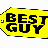 Yellow tag-shaped icon with black text reading BEST GUY, featuring a small white circular detail on the left edge.