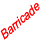 Red pixelated text and wave graphics on white background, including 'Barricade' in diagonal orientation, 'Skate & Music', three stacked 'w's, 'DOT!', and 'TK'.