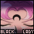 Pixelated character face with purple-pink hair, closed eyes, and heart-shaped pupils, transitioning to open red eyes with white highlights.