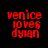 Red pixelated text "venice loves dylan" displayed across four background variations: black, gray, white, and dark gray.