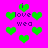 Pixelated green hearts and purple text on a bright pink background, with repeated 'i love wea' phrases arranged in scattered patterns.