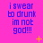 A static image with a bright pink background displays repeated blue text reading "i swear to drunk im not god!!!" in three of three, each containing the same phrase. Yellow plus and star symbols appear between some text blocks