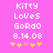 Pixelated pink background displays white text reading 'Kitty Loves Gordo 8.14.08' with five yellow and pink star icons below, showing animation changes in star positions.