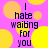 Pixelated text reads "I hate waiting for you" on a pink background with yellow circles, repeated in a pattern