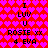 Pixelated red background with pink heart pattern, displaying mirrored text blocks reading 'I LUV U', 'ROSIE xx', and '4 EVA' in black pixel font.