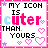 A 4x3 contact sheet of animated AIM buddy icons showing variations in text, heart colors, and small symbols across sampled frames with a pink border and gray background.